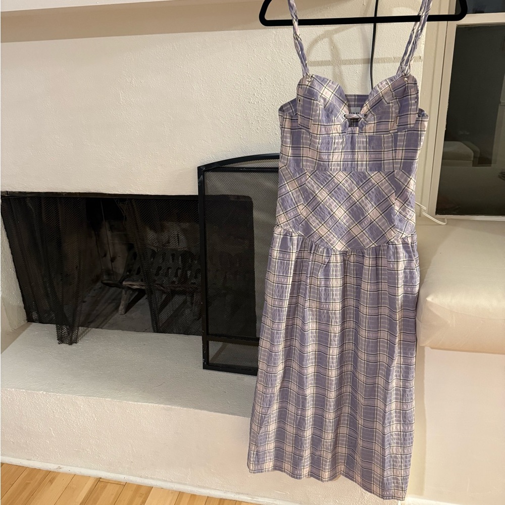 Ganni Blue and White Check Midi Dress